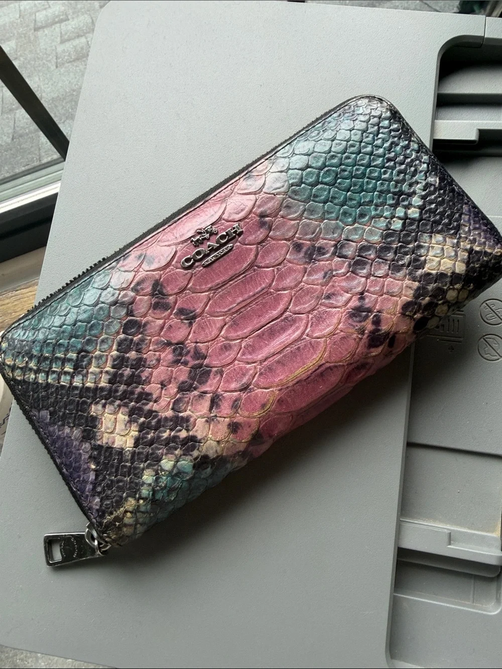 Coach Multicolor PYTHON Accordion Zip Around Wallet